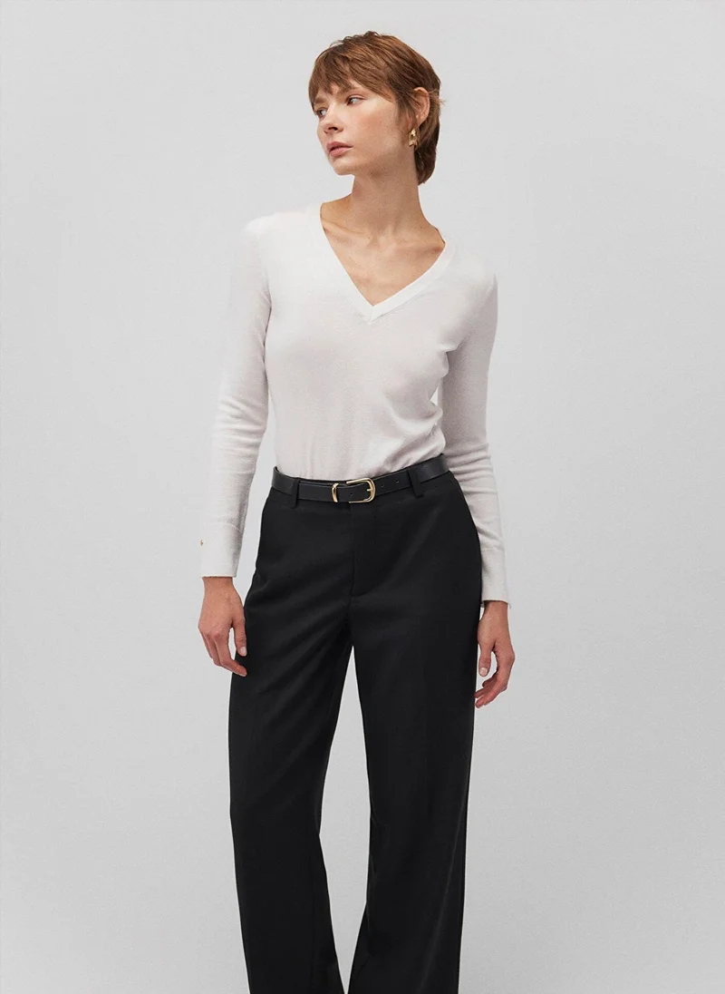 مافي V Neck White Sweater